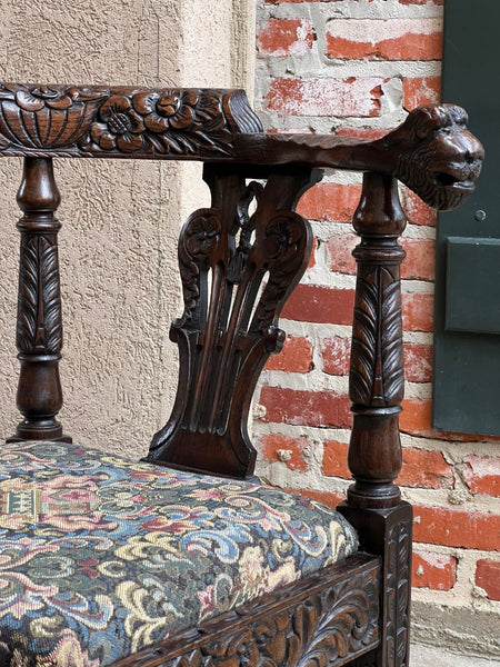 Antique English Carved Oak Corner Chair Renaissance