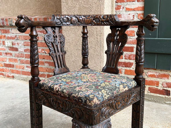 Antique English Carved Oak Corner Chair Renaissance