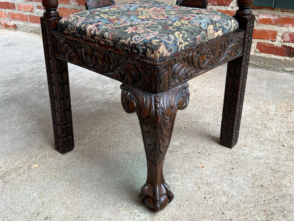 Antique English Carved Oak Corner Chair Renaissance