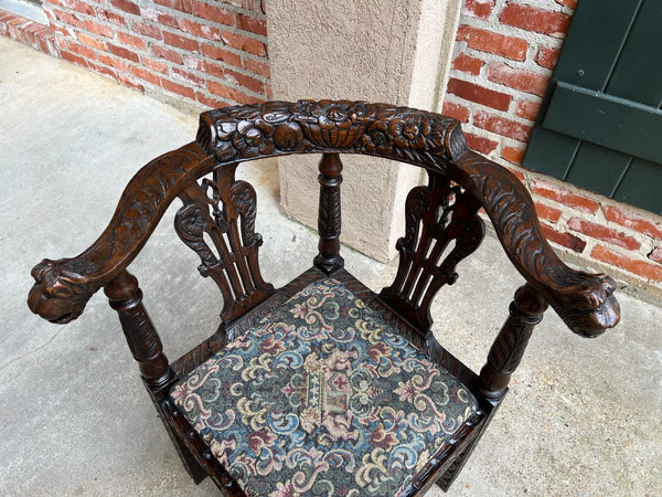 Antique English Carved Oak Corner Chair Renaissance