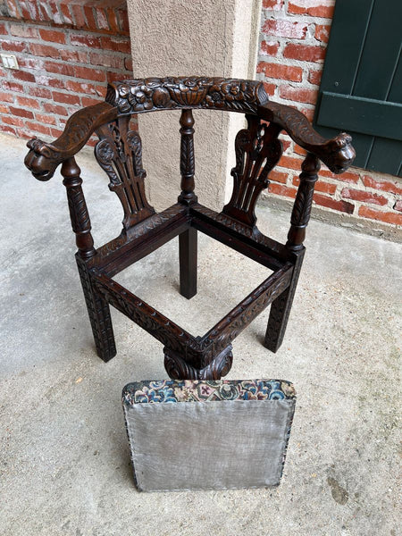 Antique English Carved Oak Corner Chair Renaissance