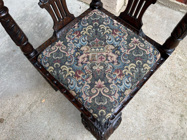 Antique English Carved Oak Corner Chair Renaissance