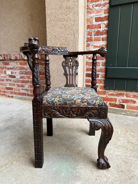 Antique English Carved Oak Corner Chair Renaissance