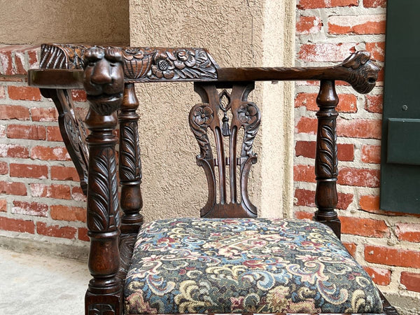 Antique English Carved Oak Corner Chair Renaissance