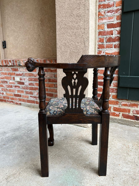 Antique English Carved Oak Corner Chair Renaissance