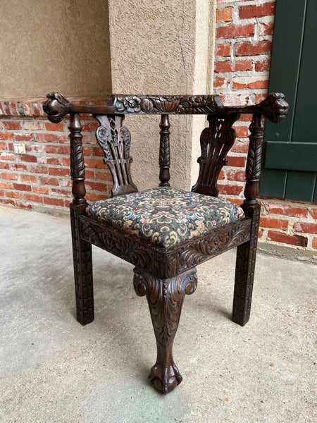 Antique English Carved Oak Corner Chair Renaissance