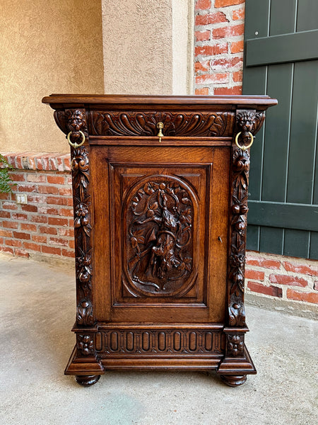 19th century French Carved Oak Hunt Cabinet Confiturier Black Forest Fox