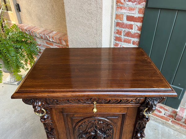 19th century French Carved Oak Hunt Cabinet Confiturier Black Forest Fox
