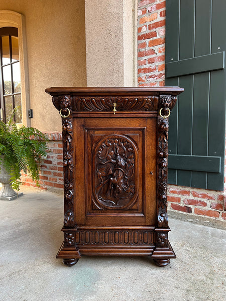 19th century French Carved Oak Hunt Cabinet Confiturier Black Forest Fox