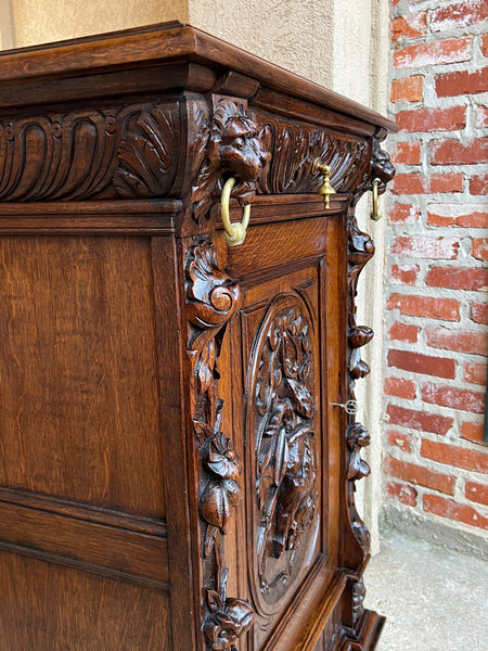 19th century French Carved Oak Hunt Cabinet Confiturier Black Forest Fox