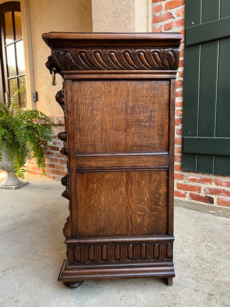 19th century French Carved Oak Hunt Cabinet Confiturier Black Forest Fox