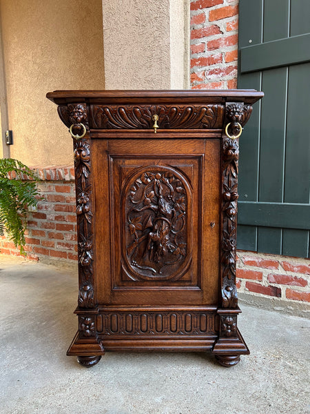 19th century French Carved Oak Hunt Cabinet Confiturier Black Forest Fox