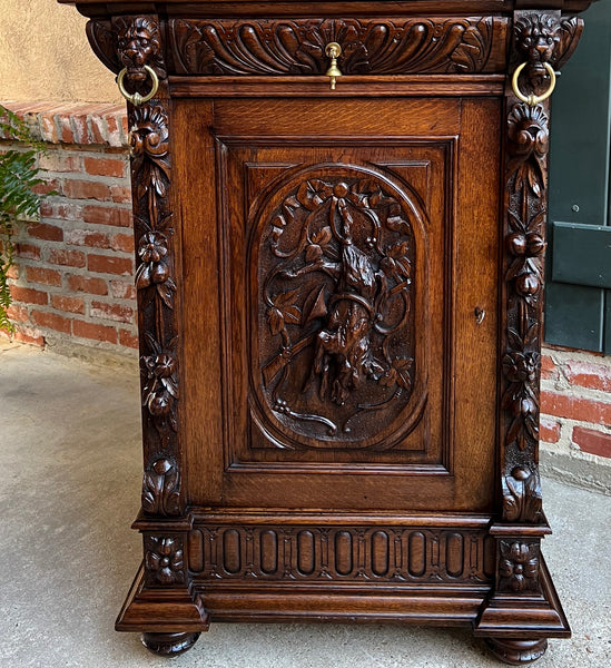 19th century French Carved Oak Hunt Cabinet Confiturier Black Forest Fox