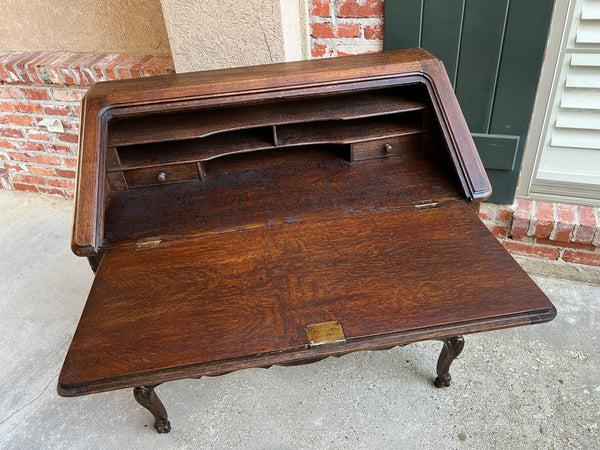 Antique French Carved Oak Secretary Desk Bureau Drop Front Louis XV Style