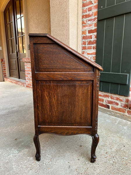 Antique French Carved Oak Secretary Desk Bureau Drop Front Louis XV Style