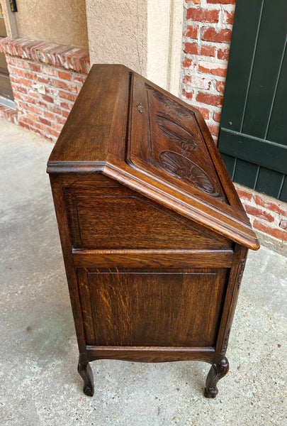 Antique French Carved Oak Secretary Desk Bureau Drop Front Louis XV Style