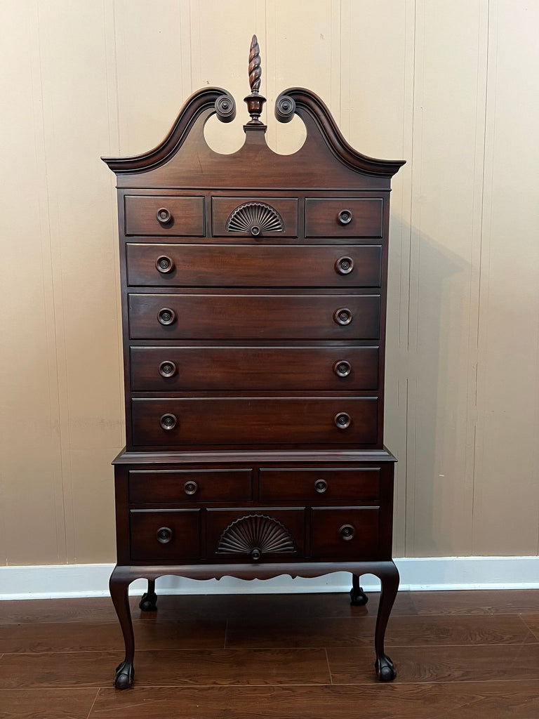 Vintage Chippendale Highboy Chest of Drawers Mahogany Ball and Claw Kindel c1950