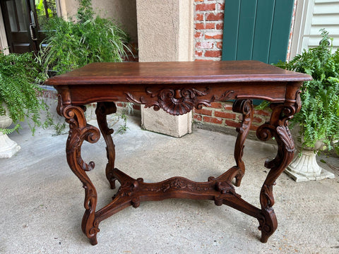 Antique French Sofa Hall Table Carved Oak Louis XV Rococo Side End Table
