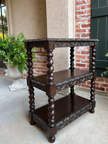 Antique French Carved Oak Server Sideboard Barley Twist Bookcase Display Shelf