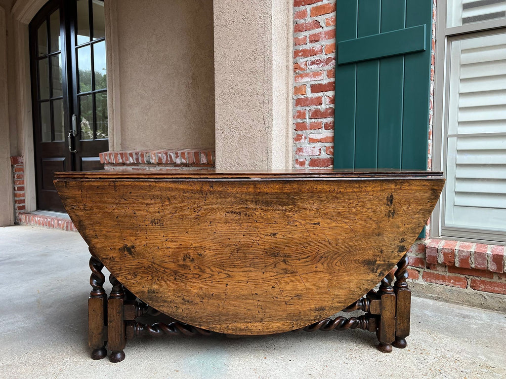 Antique English Wake Dining Table Drop Leaf BARLEY TWIST Jacobean Oak Console