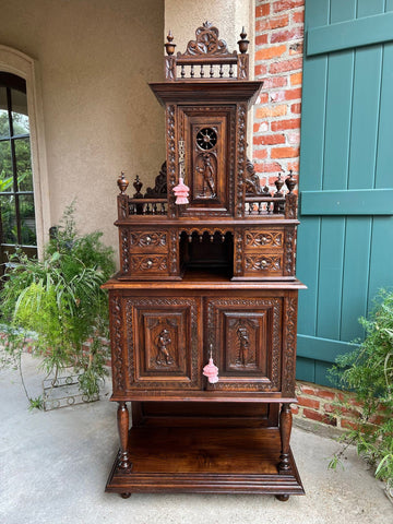 LARGE Antique French Carved Cabinet Bookcase Breton Brittany Display China c1890