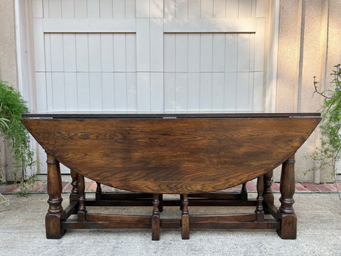 Antique French Hunt Wake Dining Table Drop Leaf Gate Leg Console Sofa Table c1900