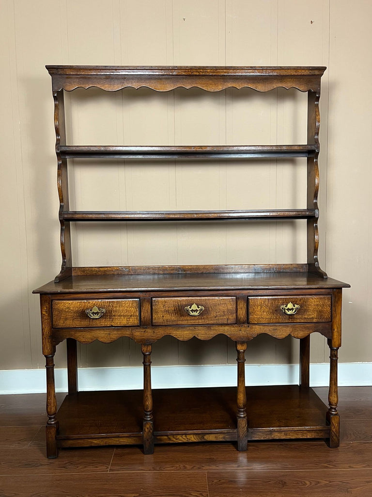Antique English Dresser Sideboard Plate Rack Potboard Jacobean Tiger Oak c1900