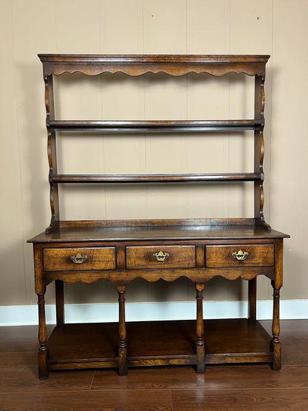 Antique English Dresser Sideboard Plate Rack Potboard Jacobean Tiger Oak c1900