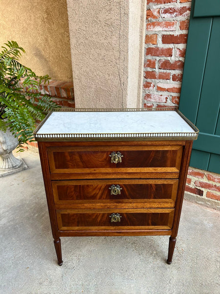 Antique French Mahogany Louis XVI Chest of Drawers WHITE Marble SMALL Side Table