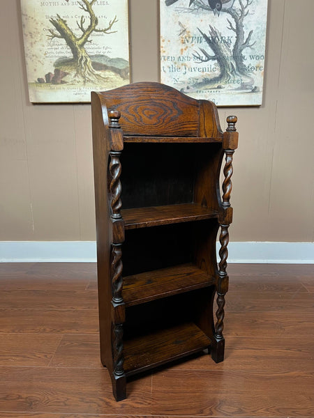 PETITE Antique English Bookcase Bookshelf Barley Twist Tiger Oak Display c1920