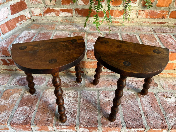 PAIR Set of 2 Antique English Stool Oak Jacobean Display Stand Bobbin Leg c1900