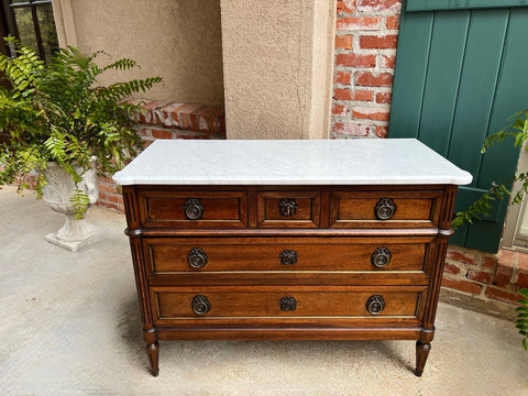 Antique French Mahogany Commode White MARBLE Louis XVI Mahogany Chest of Drawers