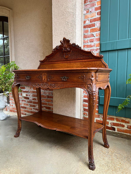 Antique French Dessert Server Sideboard Buffet Louis XV Carved Tiger Oak c1890