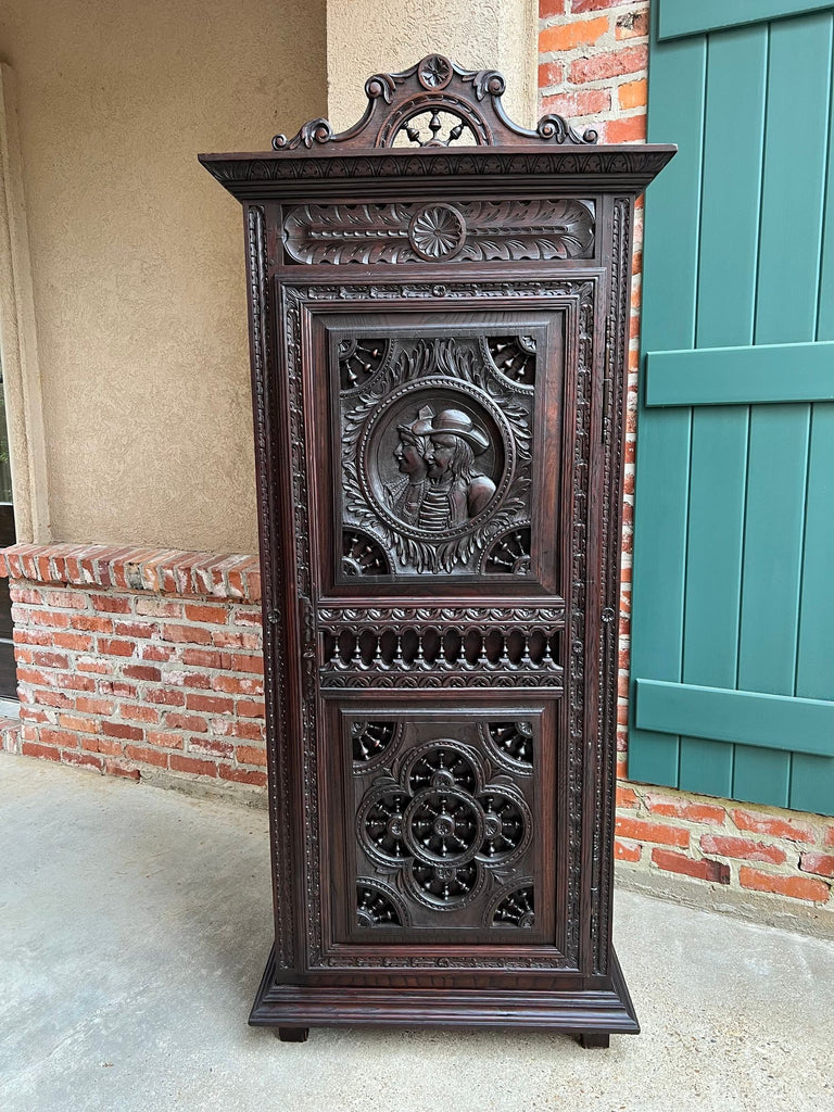 Antique French Breton Cabinet Armoire Carved Crown Brittany Wardrobe c1890