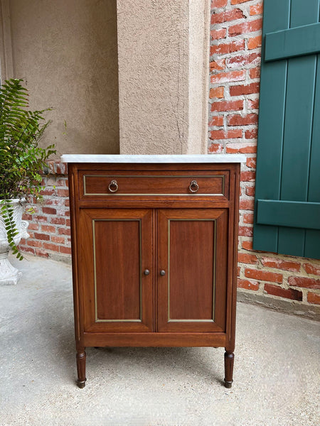 Antique French Mahogany Small Cabinet Side Table White MARBLE Louis XVI Mahogany