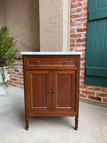 Antique French Mahogany Small Cabinet Side Table White MARBLE Louis XVI Mahogany