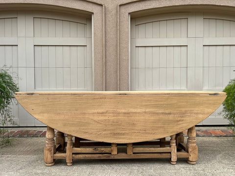 Antique French Hunt Wake DINING Table Bleached Oak LARGE Gate Leg Console c1880