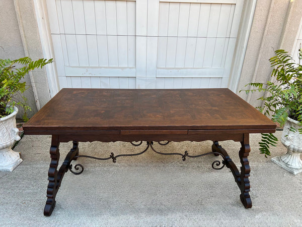 Antique French Oak Dining Table Spanish Catalan Trestle 9 FT. Draw Leaf c1910