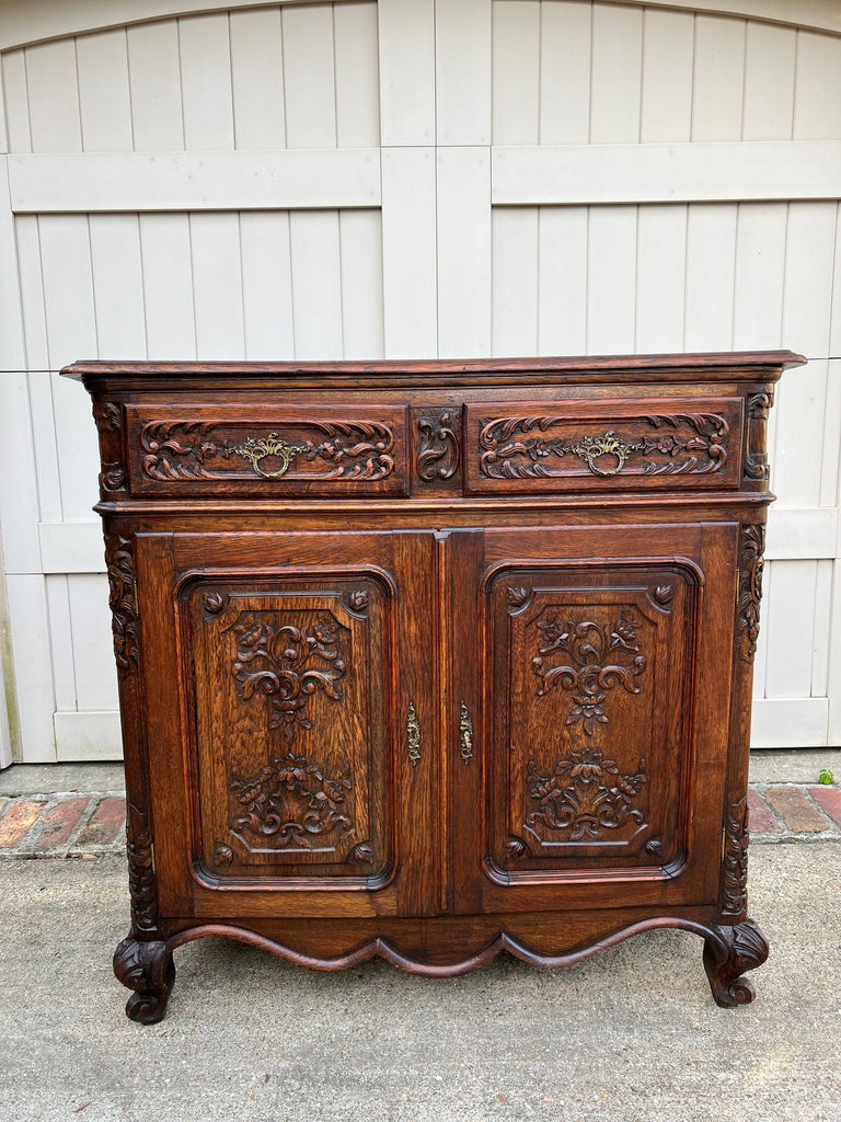 Antique French Louis XV Buffet Sideboard Cabinet Carved Oak Server c1920