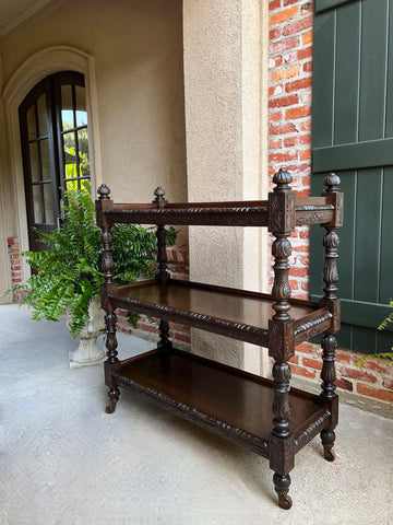 Antique English Hotel Dumbwaiter Server Sideboard Trolley Carved Oak Renaissance