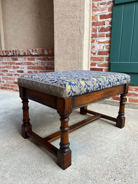 Antique English Oak Bench Upholstered Window Seat Jacobean Revival c1920