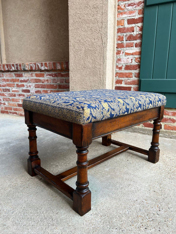 Antique English Oak Bench Upholstered Window Seat Jacobean Revival c1920