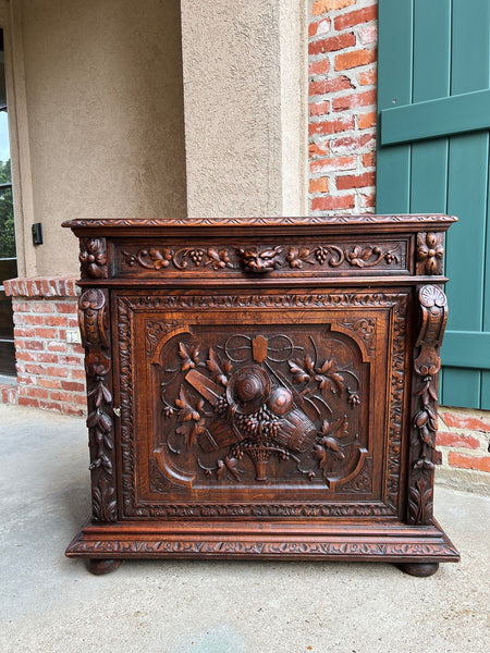 Antique French Wine Cabinet Sideboard Renaissance Revival Carved Oak c1890