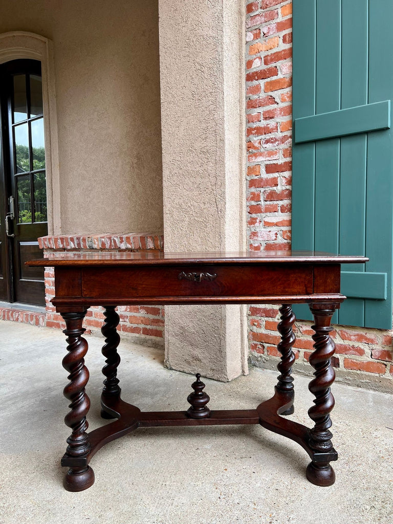 Antique English Barley Twist Writing Table Library Desk Jacobean Walnut c1880