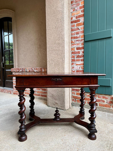 Antique English Barley Twist Writing Table Library Desk Jacobean Walnut c1880