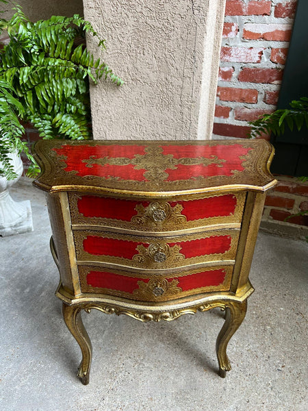 Vintage Italian Gold Gilt Wood Chest End Table Florentine RED Hollywood Regency Tole