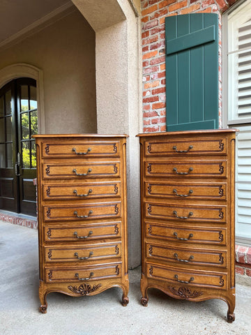 PAIR Vintage French Chests 7 Drawer Semainier Louis XV Style Carved Oak