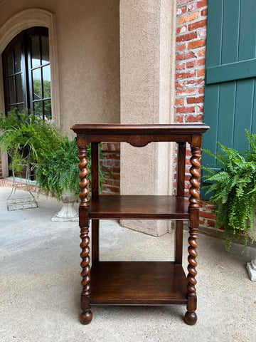Antique English Oak Bookshelf BARLEY TWIST Open Display Shelf SMALL Bookcase