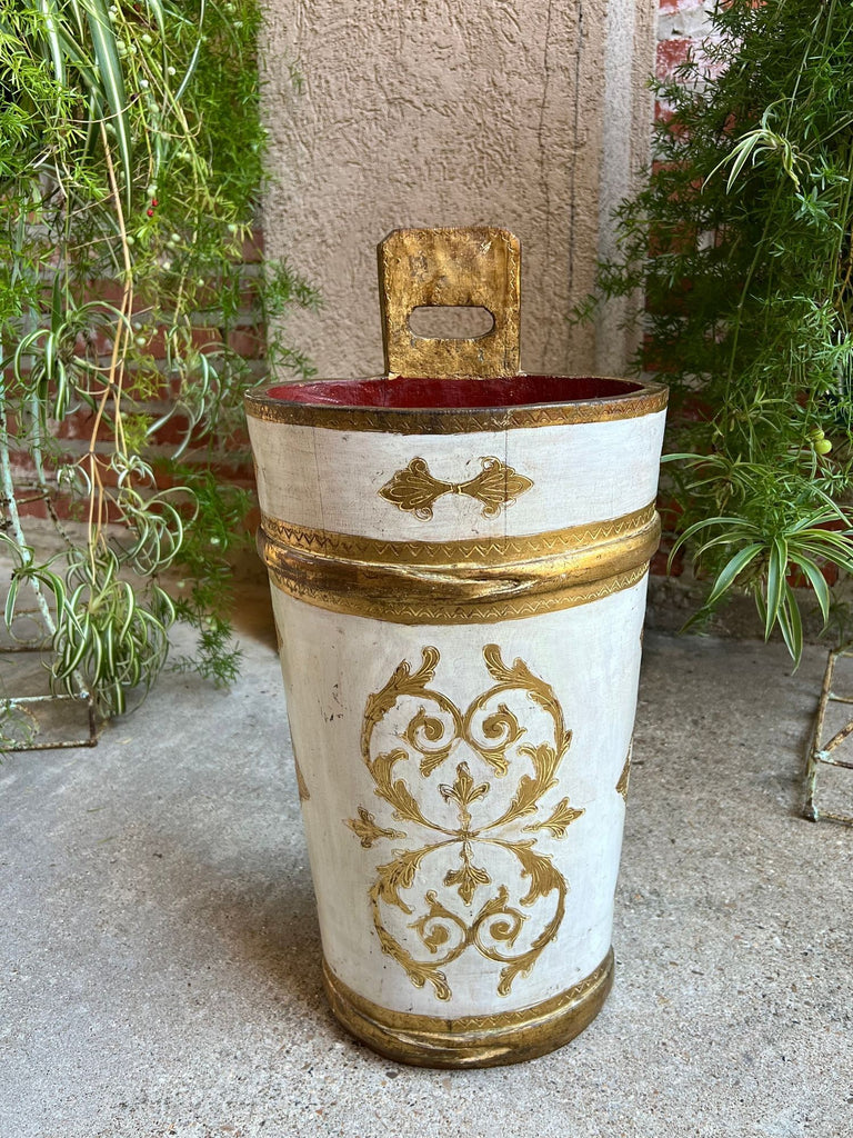 Vintage Italian Florentine Giltwood Umbrella Stand Mid-Century Floral Vase Urn