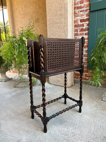Antique English Oak Canterbury Music Magazine Stand BARLEY TWIST c1890